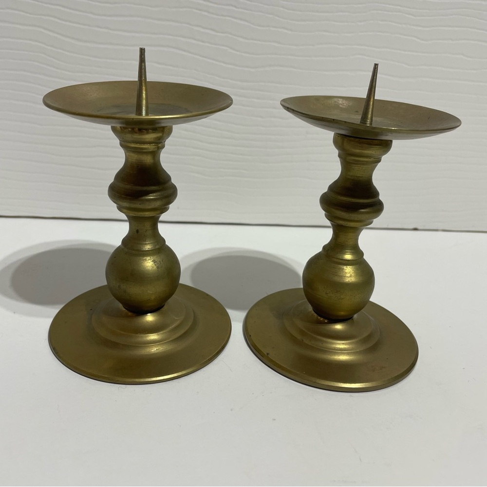 Vintage Brass Pillar Candle Holders - Picture 2 of 9